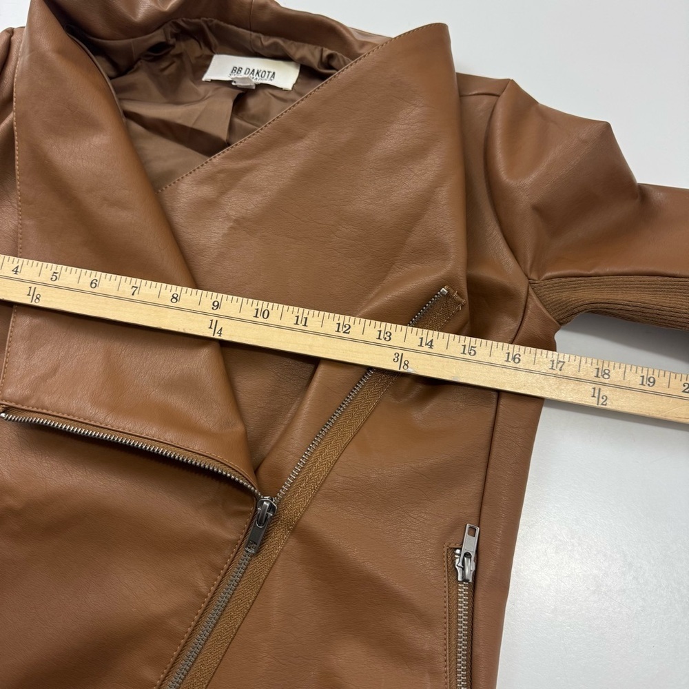 BB Dakota By Steve Madden Brown Gabrielle Asymmetrical Faux Leather Jacket XXS - Picture 9 of 12